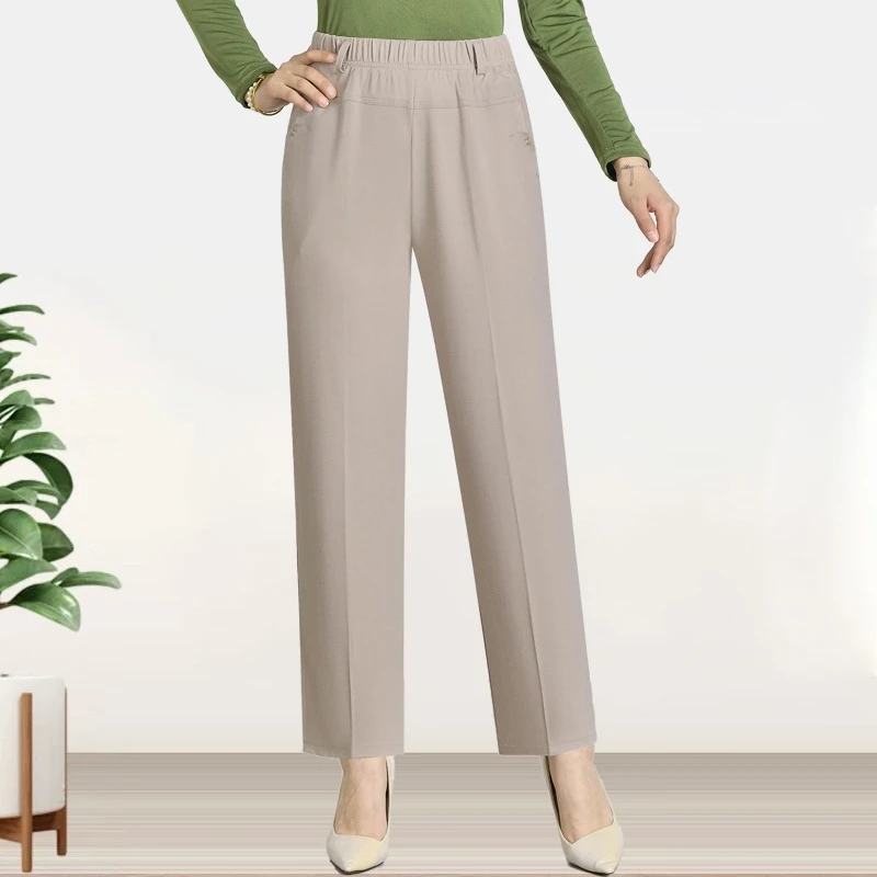 妈妈裤子竹节麻九分夏款外穿高腰大码直筒长裤50岁中老年春夏女裤