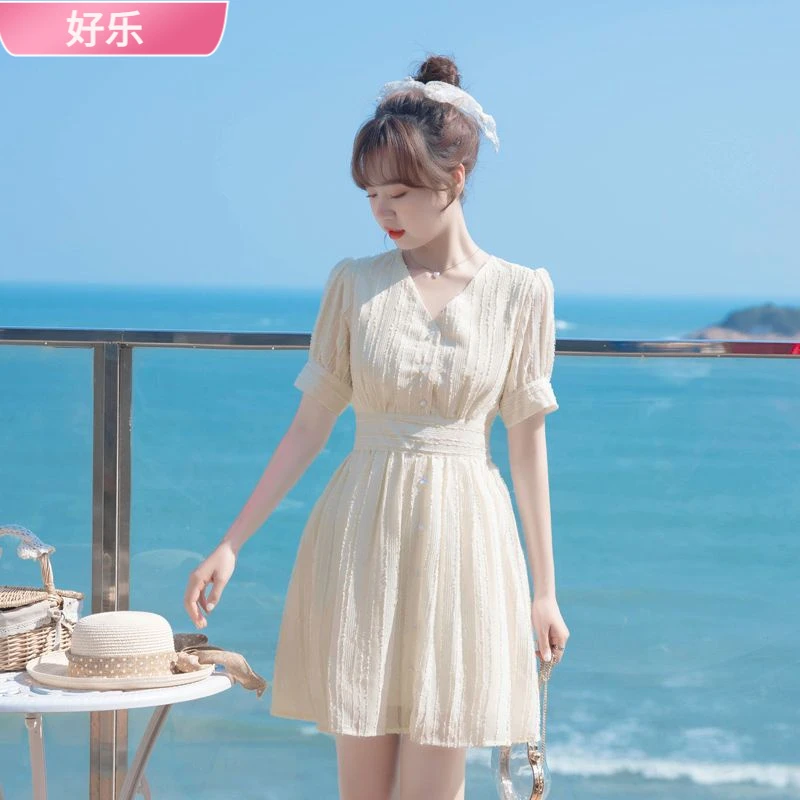 12025年新款夏款女装法式裙子小个子连衣裙女夏感小众A字裙l