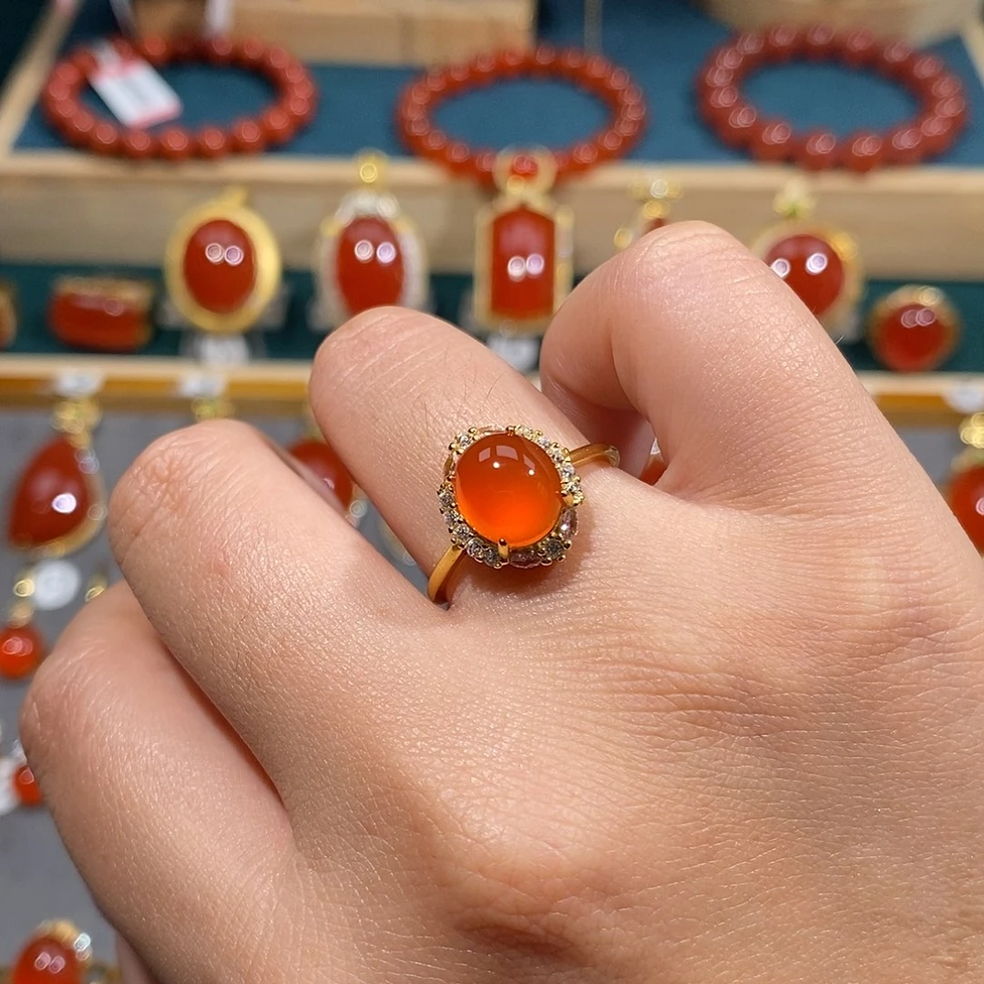 南红玛瑙银S925镶嵌戒指