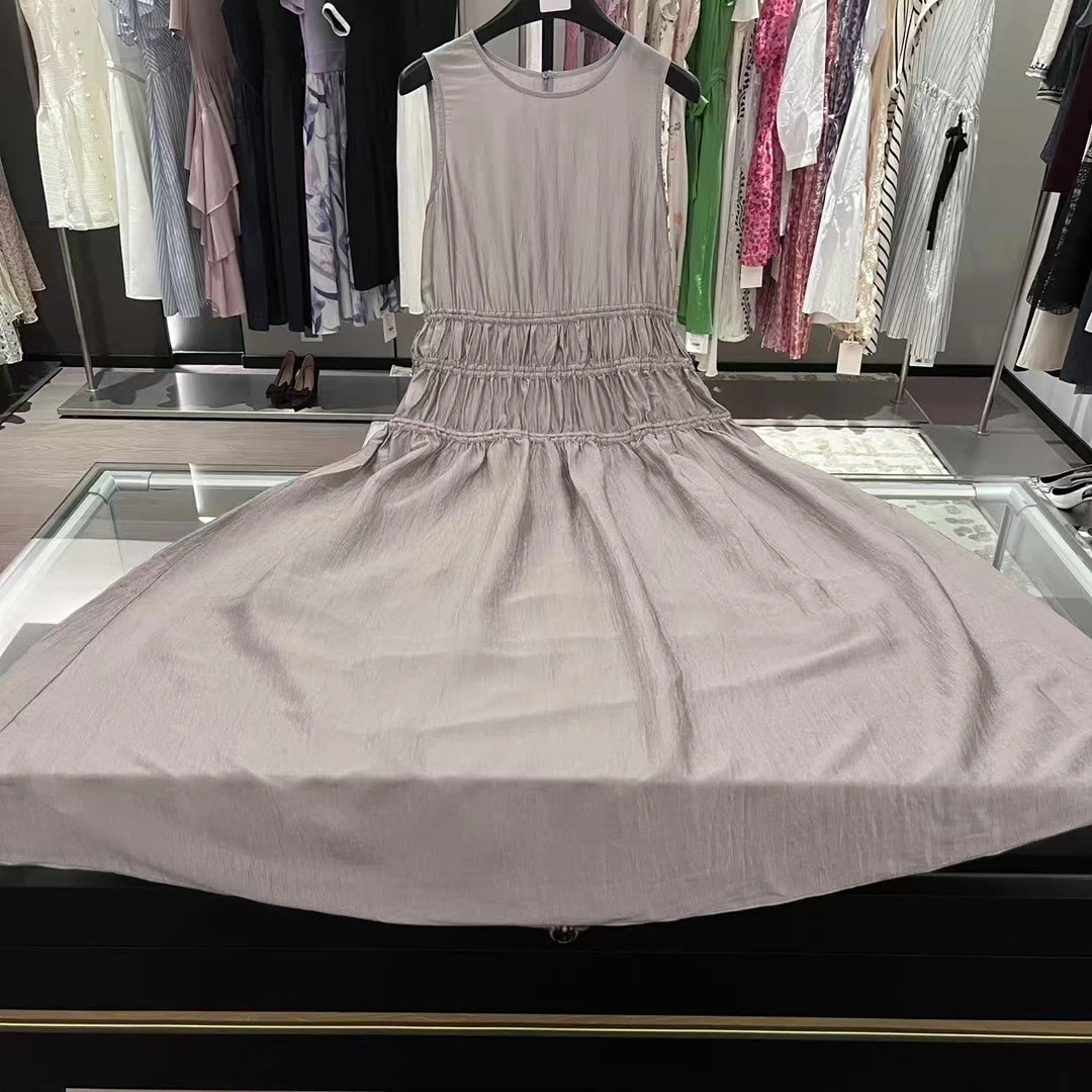 25S新款压褶连衣裙!原厂订单!女款气质白色时尚休闲女士夏季无袖