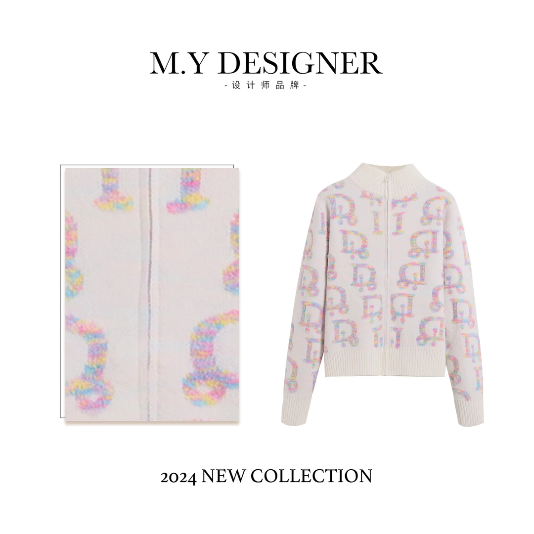 M.Y媛总 冬季新款轻奢潮流字母立领宽松显瘦毛衣开衫女装VE0217