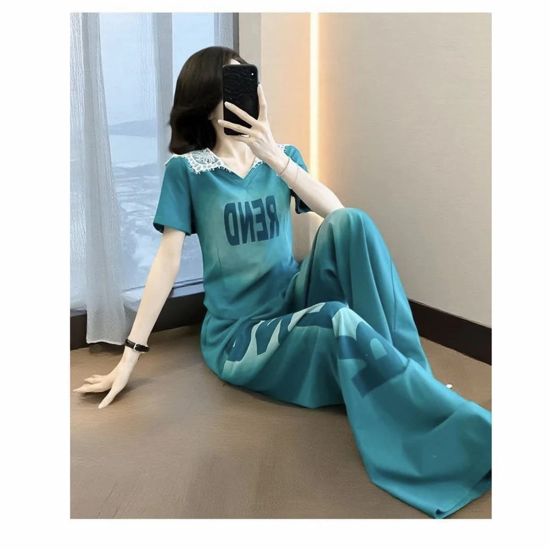 休闲风时尚套装两件套短袖运动网红小个子夏装休闲洋气阔腿裤女装