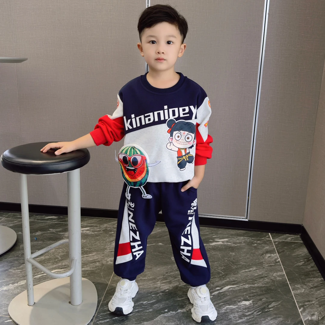 哪吒儿童衣服男童秋装小汽卫衣套装2025新款春秋宝宝帅气时髦