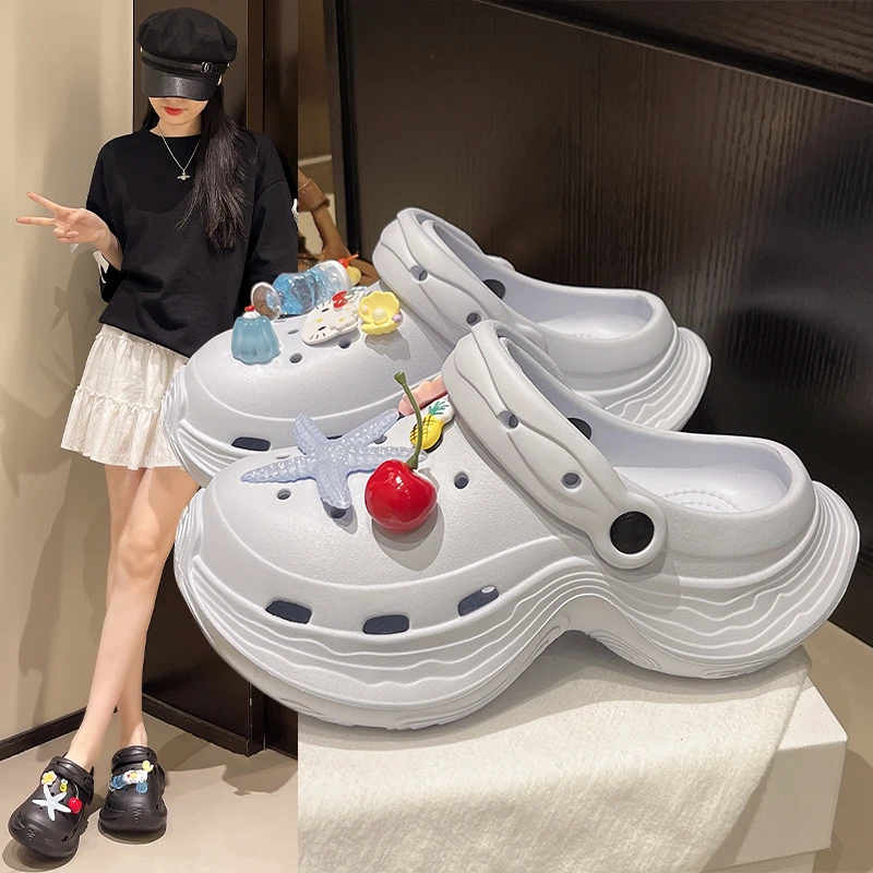 甜美可爱海星凉拖鞋女夏季一脚蹬凯蒂猫洞洞鞋外穿居家两穿包头拖