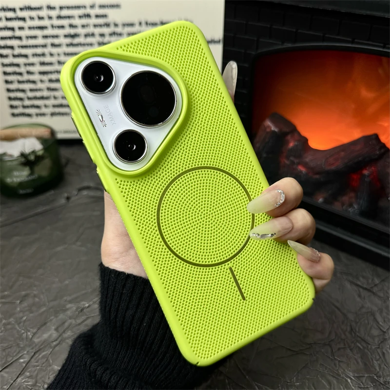 夏天网孔散热透气适用华为pura70手机壳磁吸P70pro+防摔简约硬壳