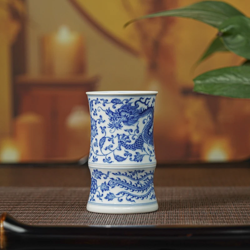 【小乔赏瓷】景德镇手工手绘司陶坊竹节龙凤杯stf25