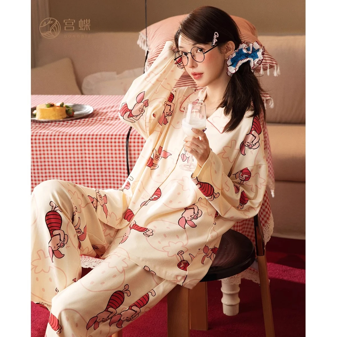 宫蝶【轻柔软】迪士尼小猪皮杰睡衣女春秋纯棉长袖外穿家居服套装