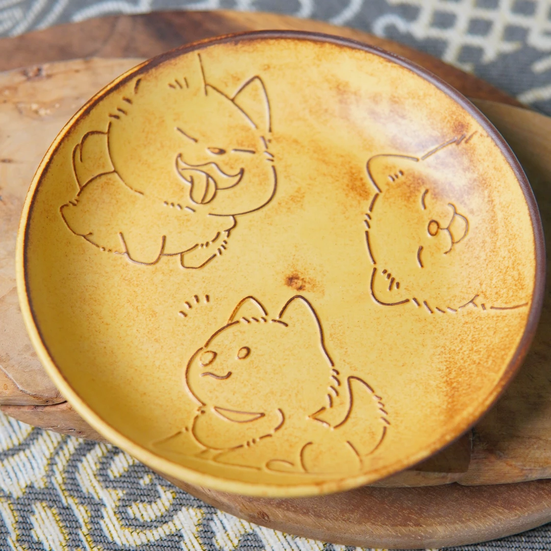 线条小狗点心盘漂亮高档轻奢餐盘餐具家用盘子16CM*2.5CMP322XQ