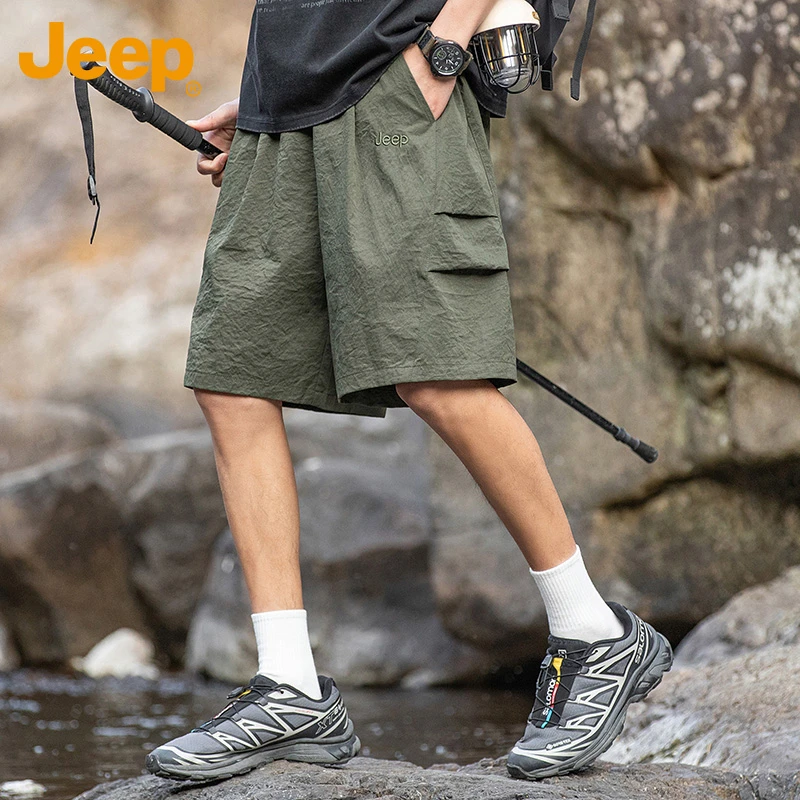 Jeep吉普日系运动百搭短裤男士夏季薄款复古宽松直筒休闲五分裤