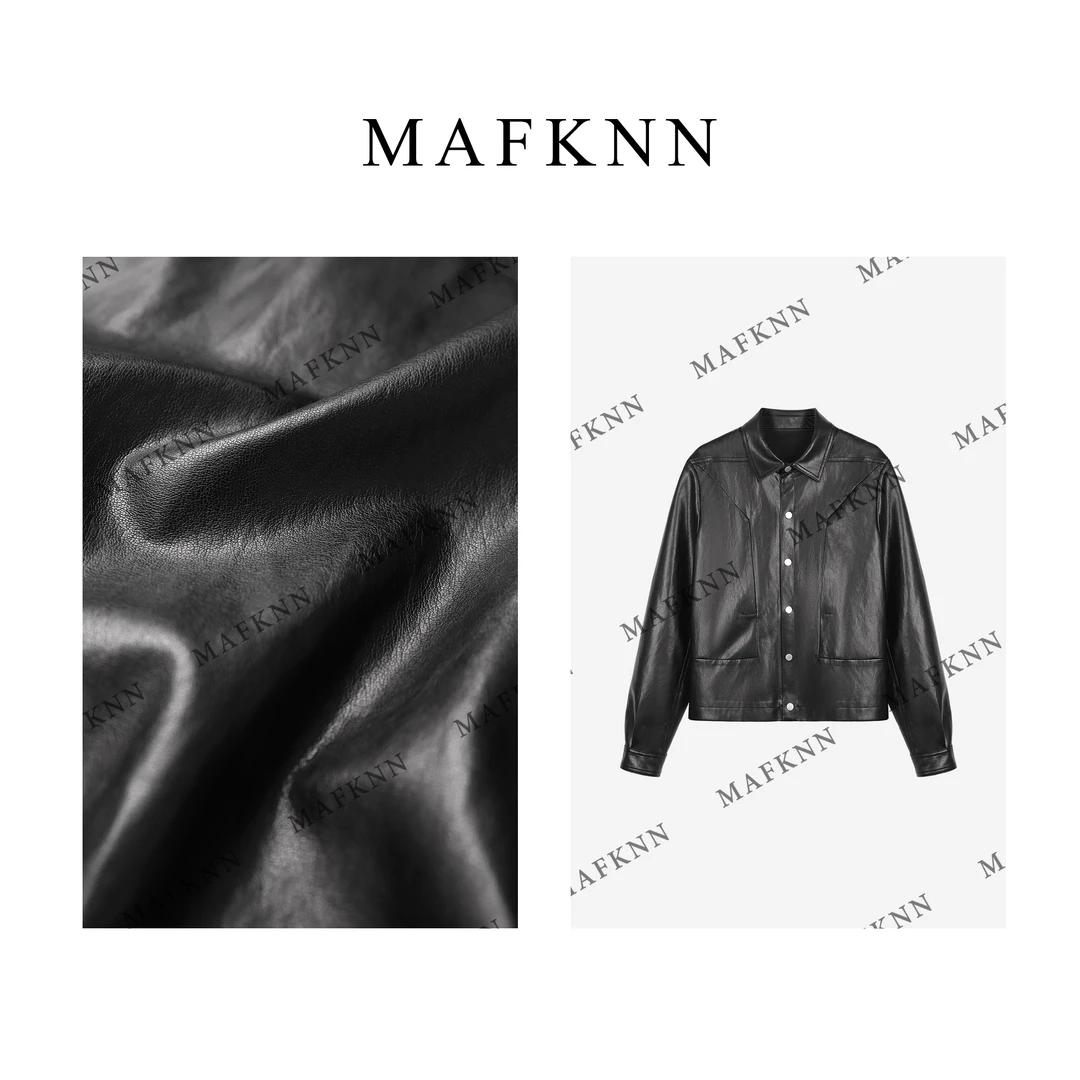 MAFKNN/玛肯时尚休闲简约纯色百搭春季纽扣皮衣外套MK11850