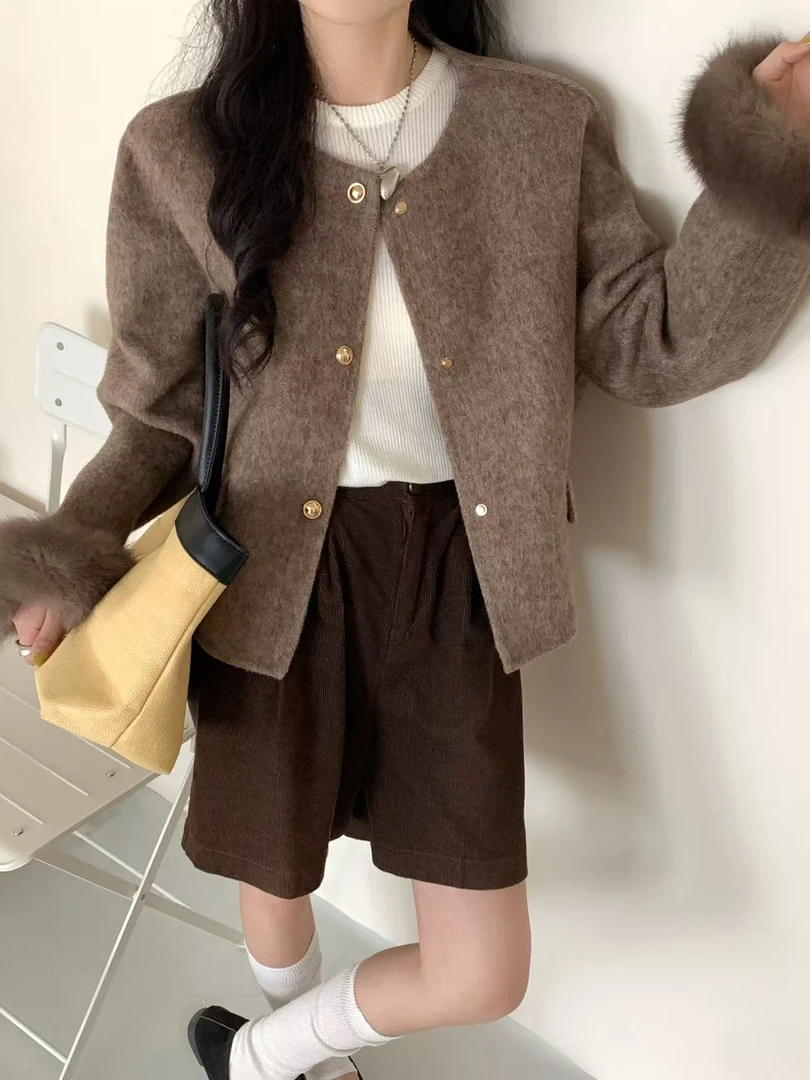 【伶俐专属】小香风厚款轻奢毛呢外套拼接秋冬气质法式不起球短款