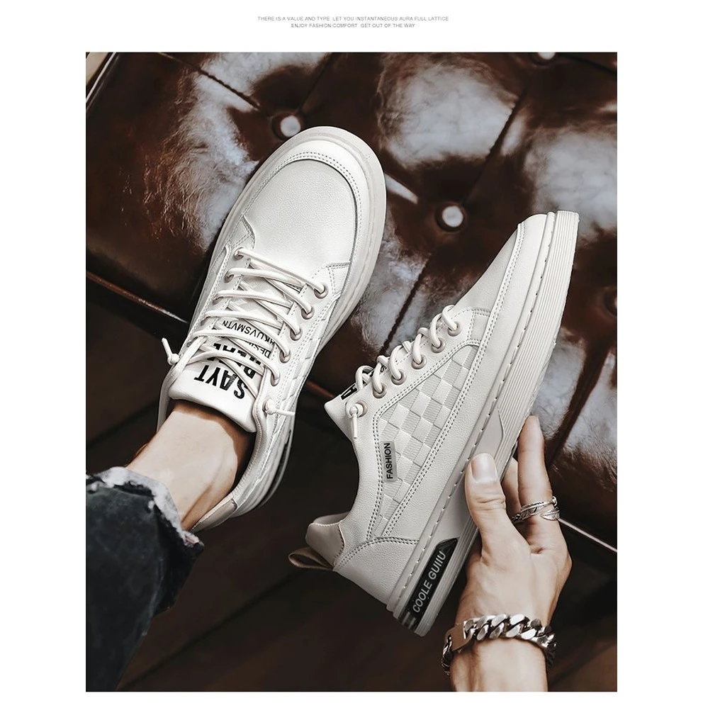 男鞋2024新款休闲皮面韩版小白板鞋运动板鞋户外耐磨工作鞋Y232