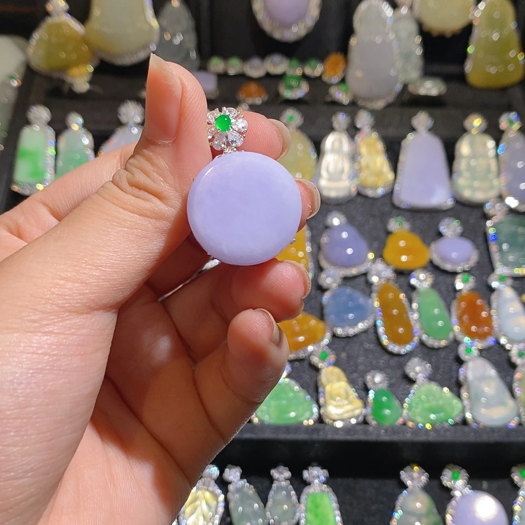 颈饰银S925镶嵌翡翠素*简天然翡翠