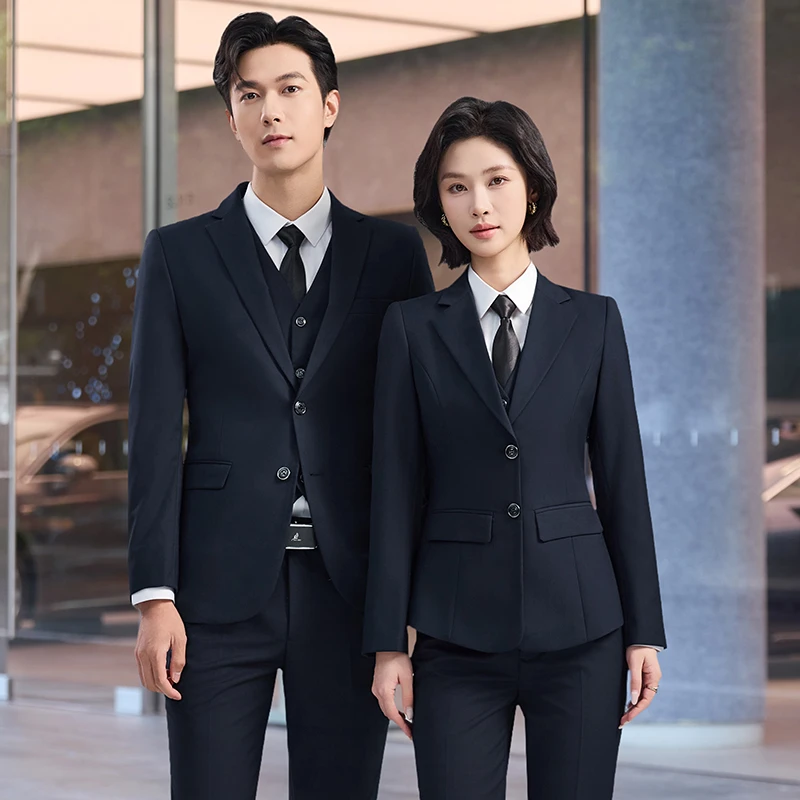 高端职业西装套装女行政商务面试正装藏青色西服销售客服工作制服