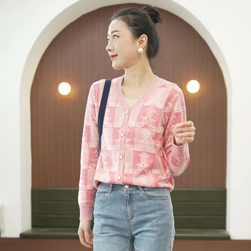 【春季上新】 C7884深粉色高端轻奢法式设计感时尚休闲百搭针织开衫