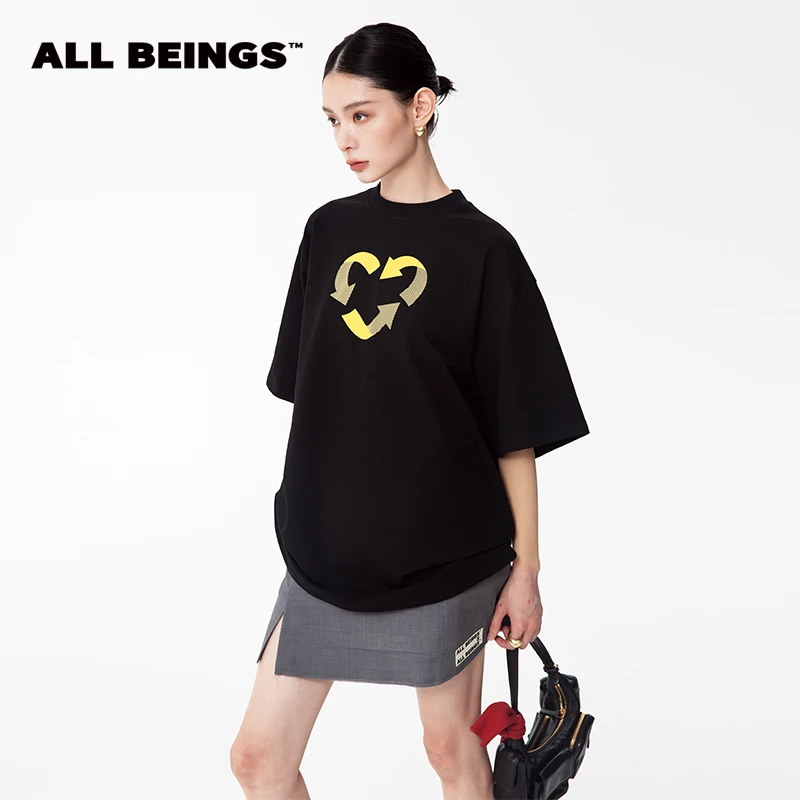ALL BEINGS25年春夏设计师新款循环爱心黑色百搭时尚大廓形T恤