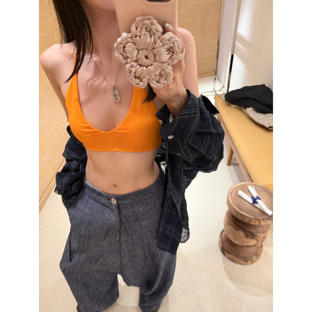 区区欧阳自带胸垫挂脖吊带背心女夏季外穿比基尼辣妹短款内搭上衣