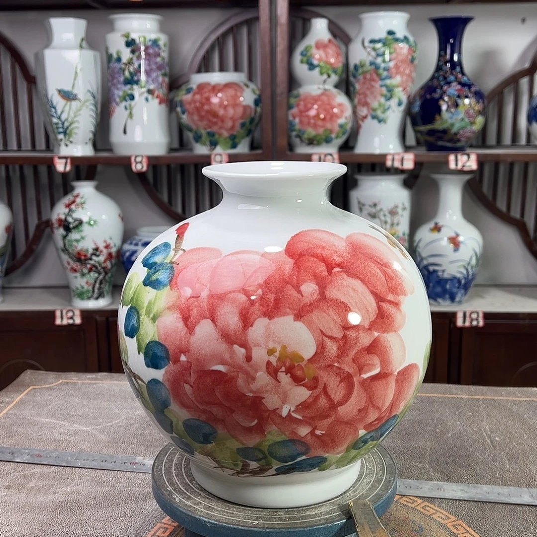 摆件陶景德镇陶瓷石红牡花