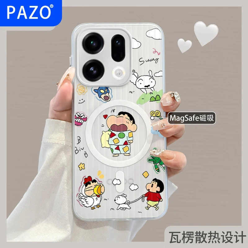 适用oppofindx9手机壳oppo瓦楞磁吸findx9pro保护壳全包蜡笔小新