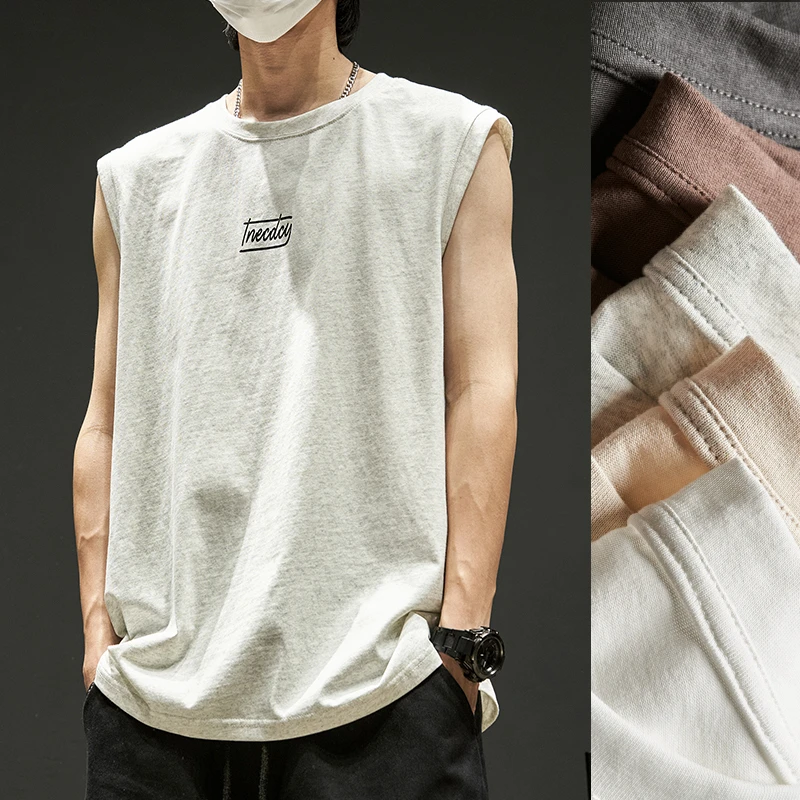 背心男士纯棉夏季薄款日系简约字母宽松型运动外穿坎肩无袖t恤ins
