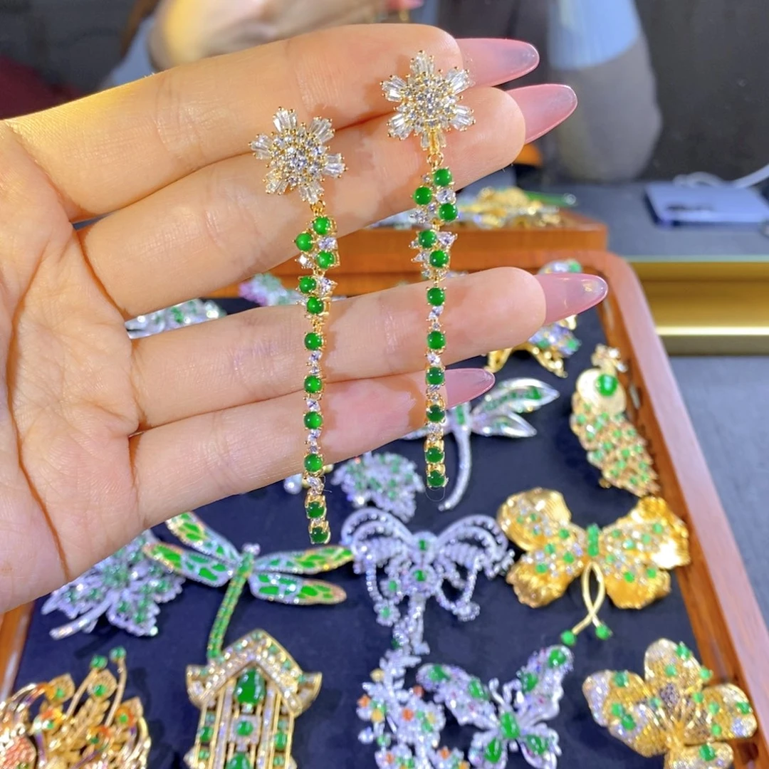 银S925镶嵌翡翠耳饰