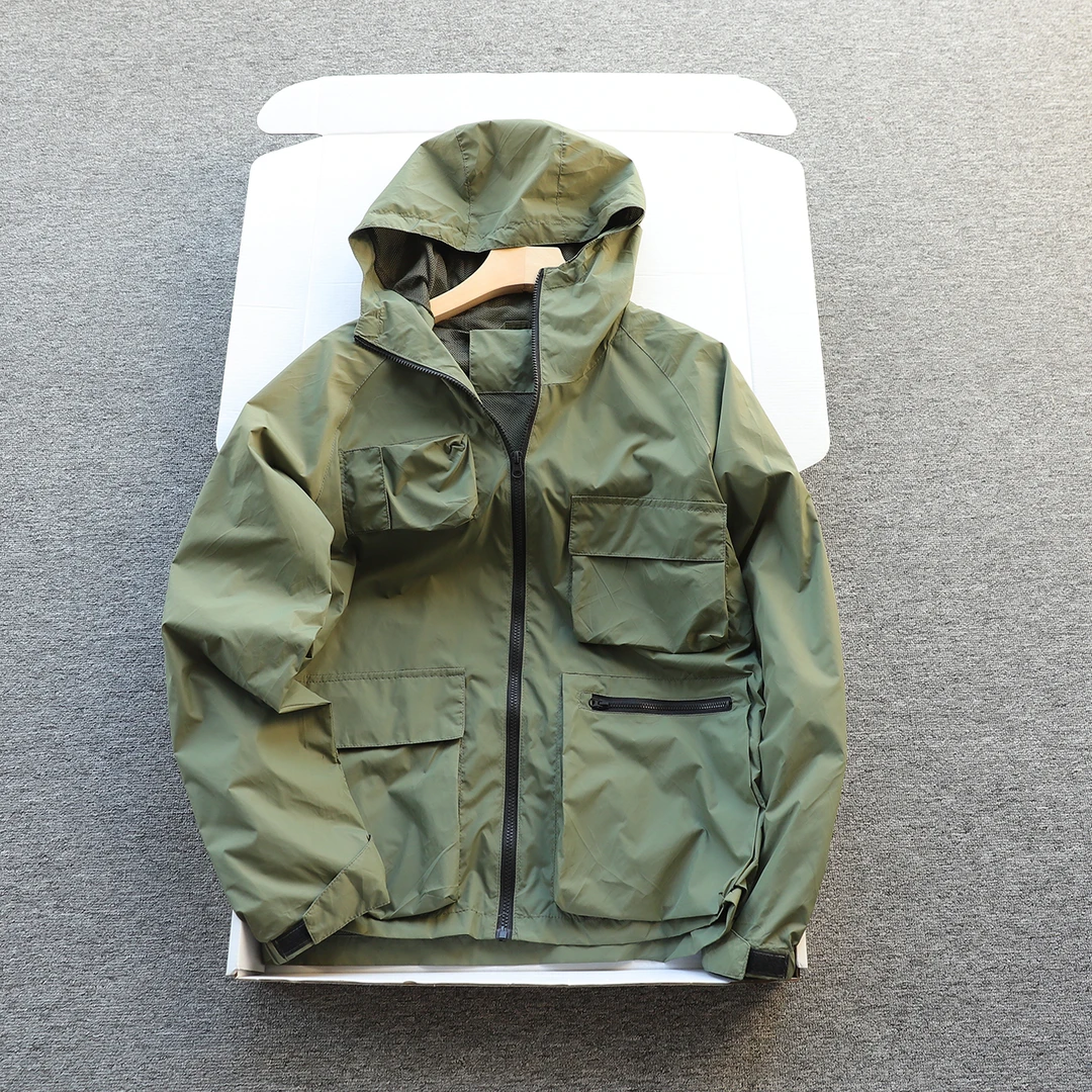 美单 户外连帽防风防水 多口袋工装冲锋衣夹克外套