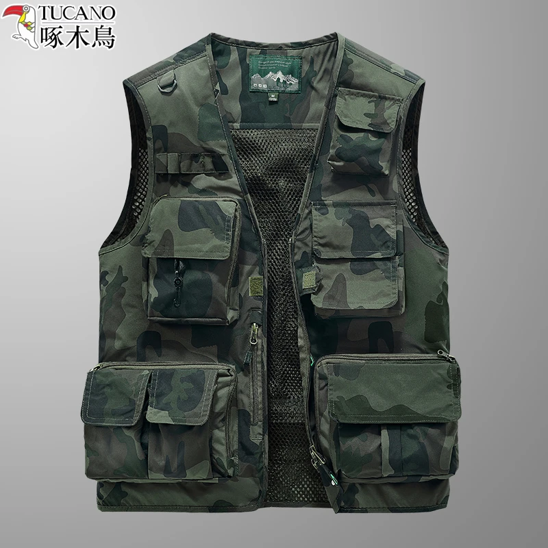 TUCANO/啄木鳥迷彩薄款工装马甲春夏户外大码男款摄影钓鱼马夹