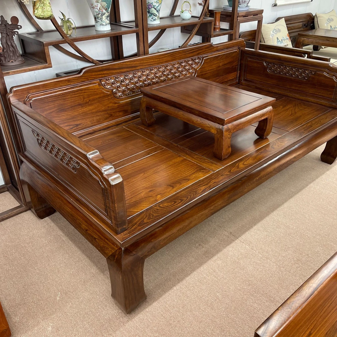 祥云纹罗汉床 北方榆木全材