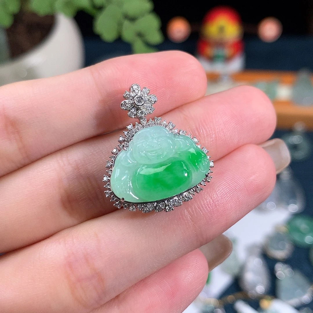 吊坠(不含链)18K金镶嵌翡翠