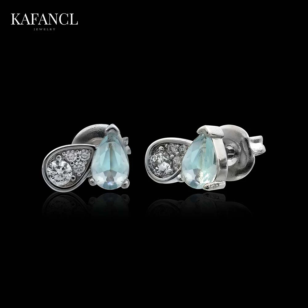 合金合成锆石耳饰 925银针 镀K金 蓝白拼镶耳饰 ZF-A1113