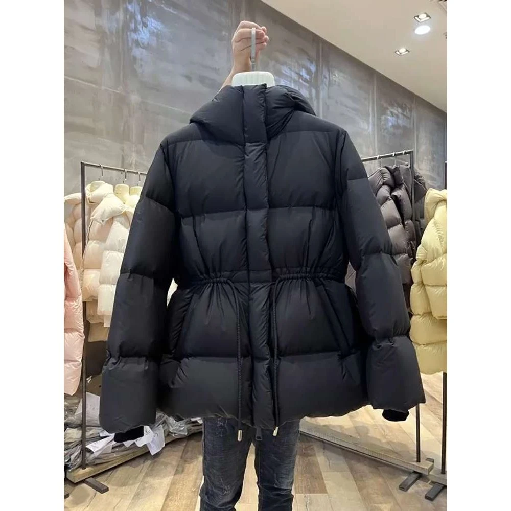 欧货重工黑色中长款收腰棉服女装冬季2025新款设计感加厚外套棉袄