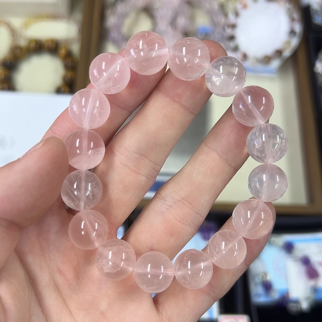 ****默水晶手链未镶嵌六芒星粉水素串