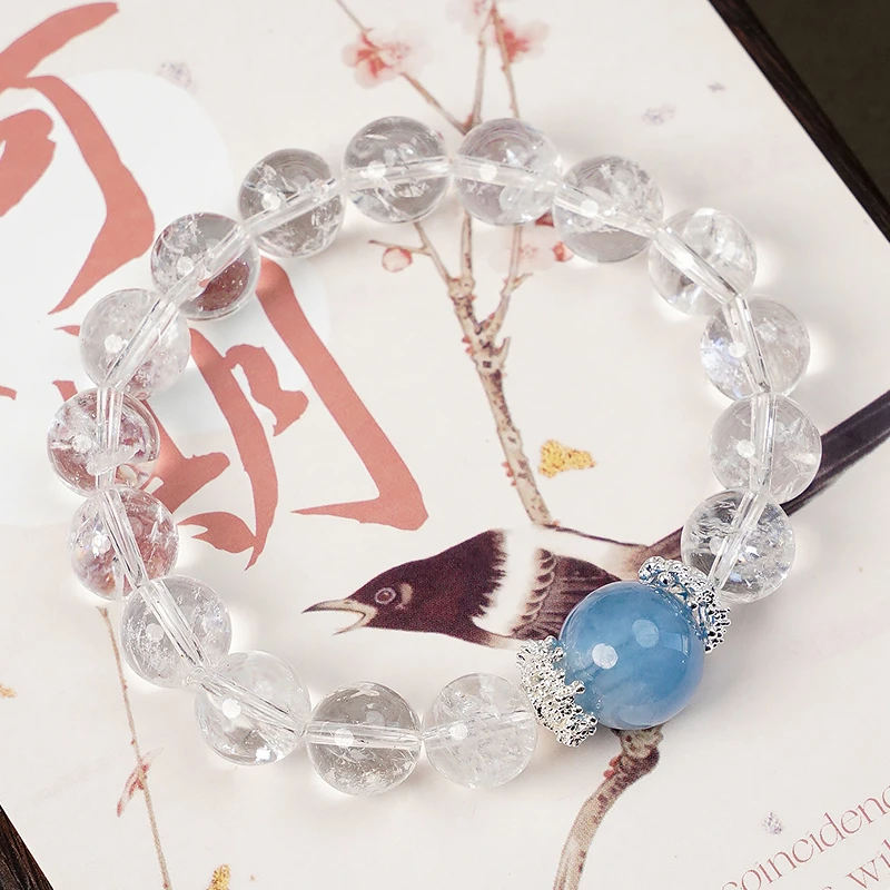 天然白水晶海蓝宝转珠手链-8728