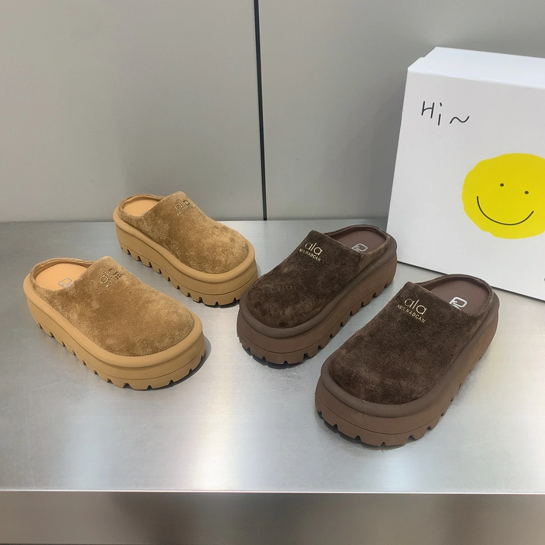 Q69韩版2118-6时尚百搭厚底6公分牛反绒皮小个子复古包头拖鞋