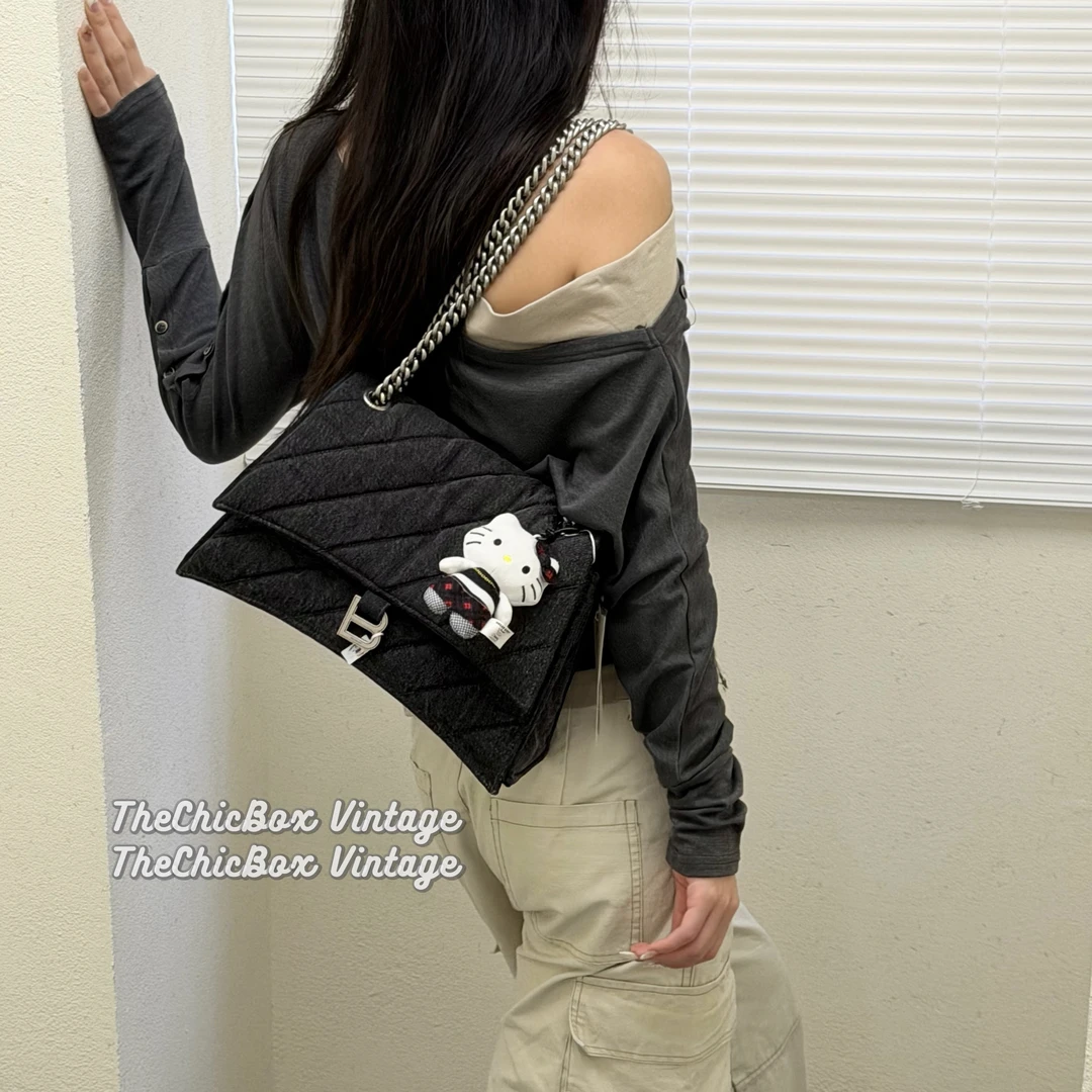 95新 Balenciaga/巴黎世家 只盒/巴黎世家黑牛仔crush M链条包