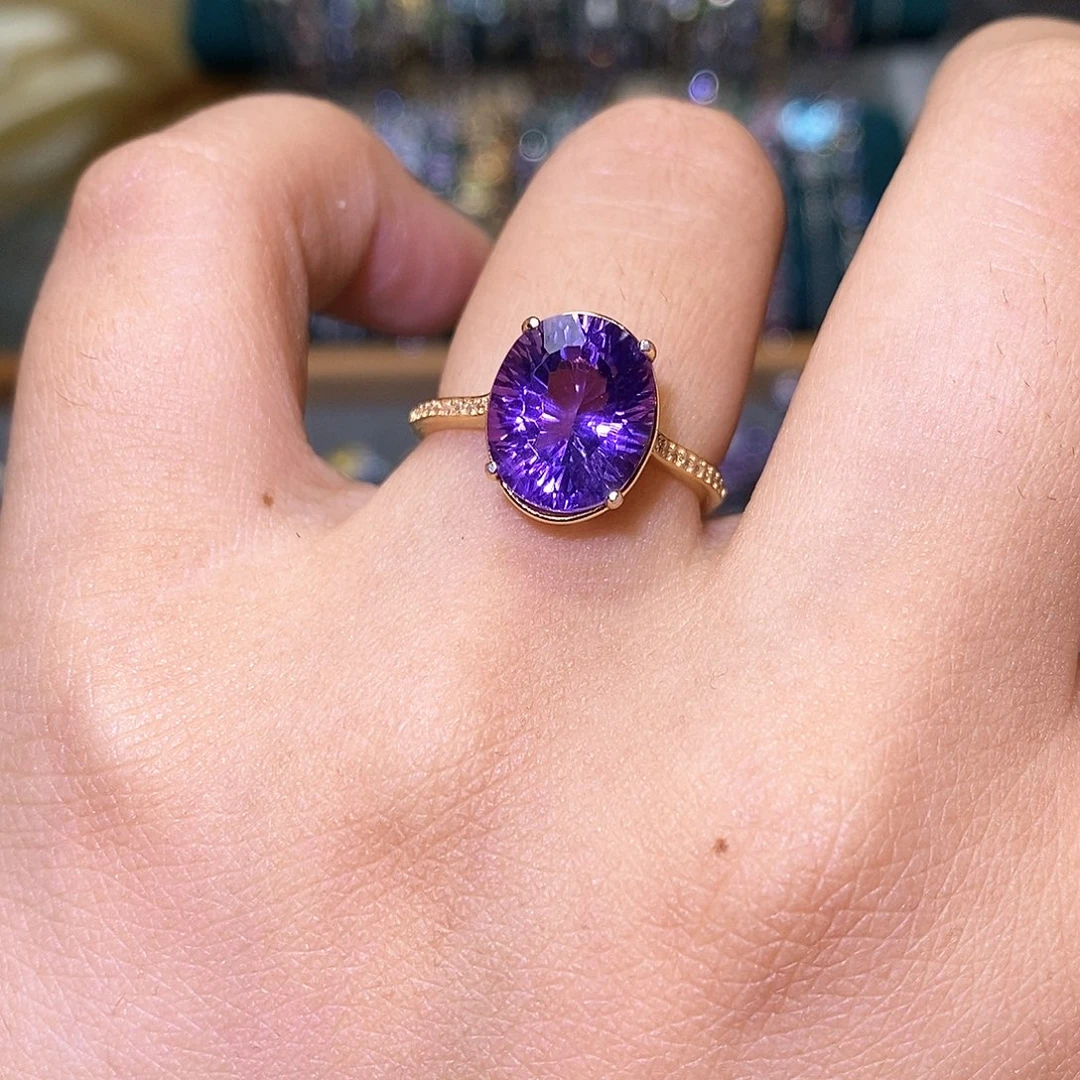 紫晶戒指银S925镶嵌56789