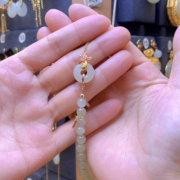 银S925镀金镶嵌手链和田玉