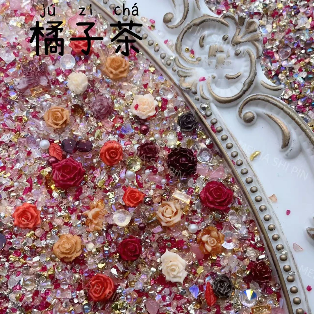 s-26【橘子茶】2025新款轻奢风暴碎石冰晶碎石美甲经典饰品