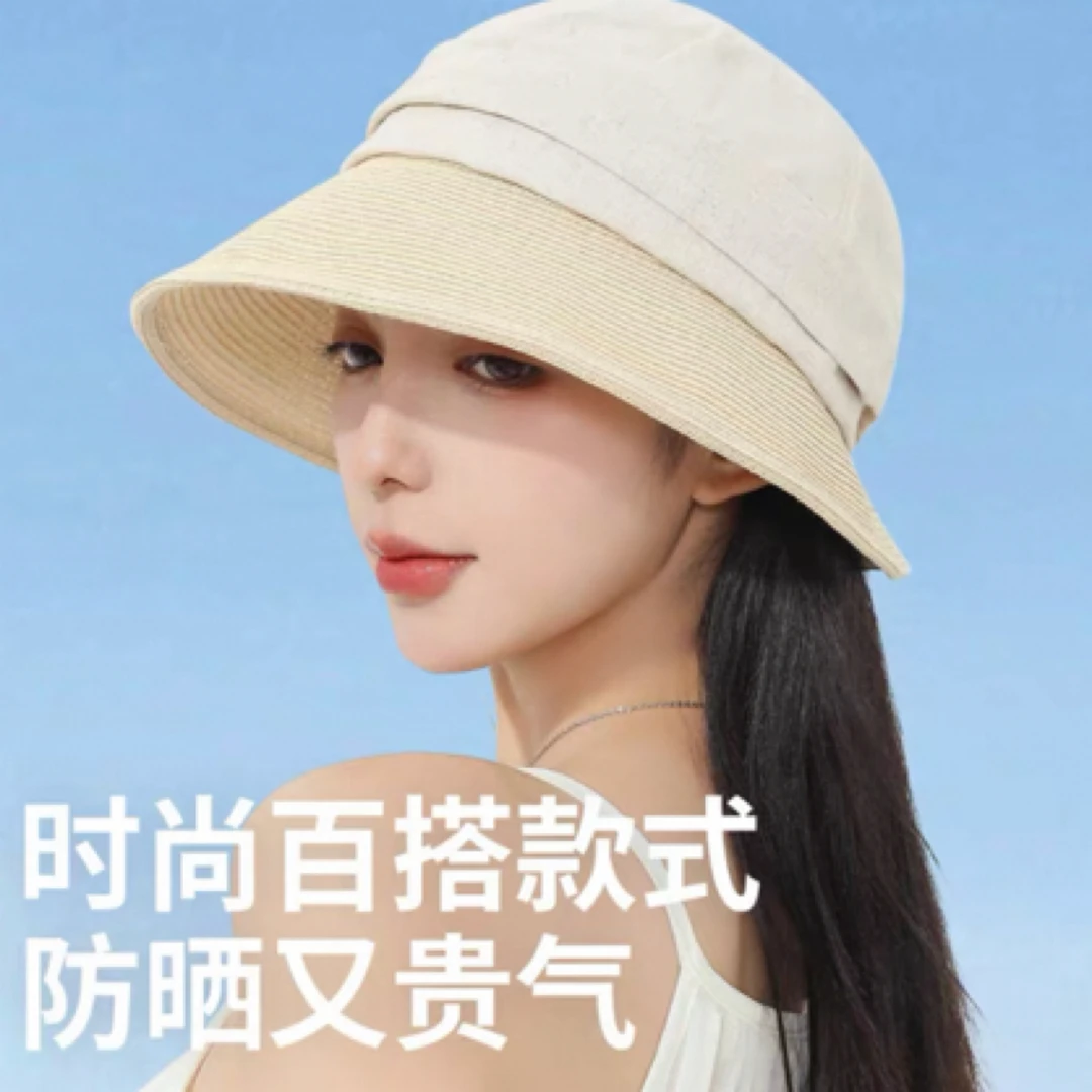 尾单设计师款棉麻盆帽日式渔夫帽堆堆帽时尚文艺草编遮阳帽