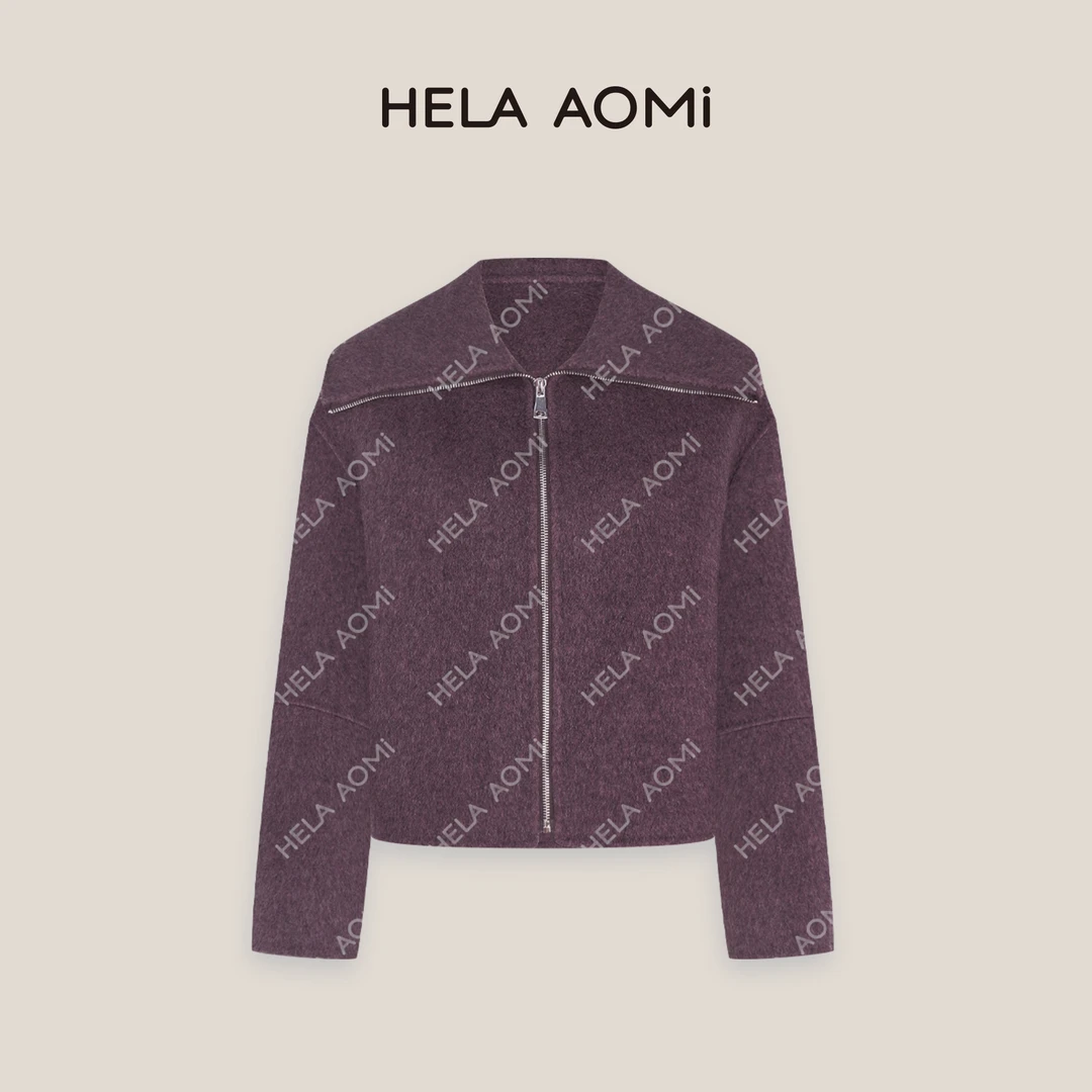 HELA AOMI“绵羊毛100% 质感时光”肌理感宽松挺阔翻领显瘦毛呢大衣