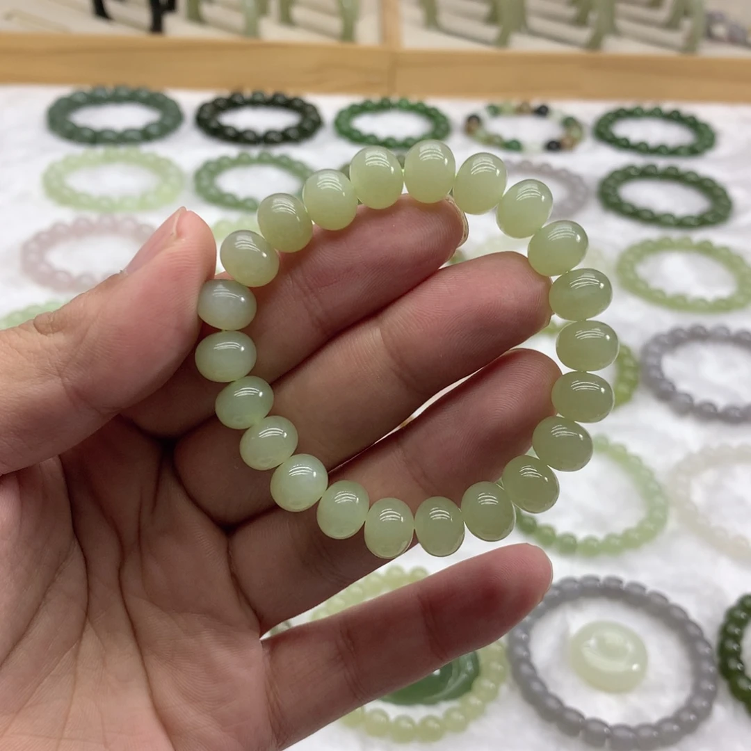 和田玉未镶嵌手串（冰晴水算盘珠9.8）