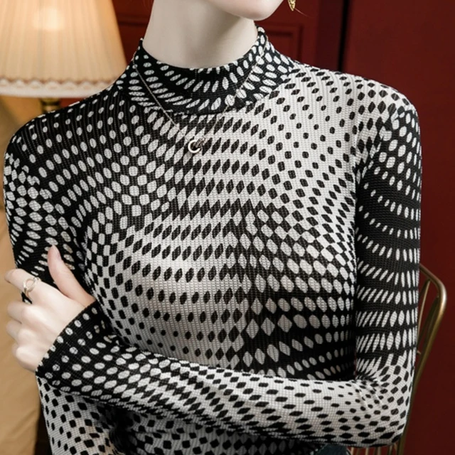 半高领印花蕾丝底女衬衫，修身，2026年秋季新款，时尚立领内上衣