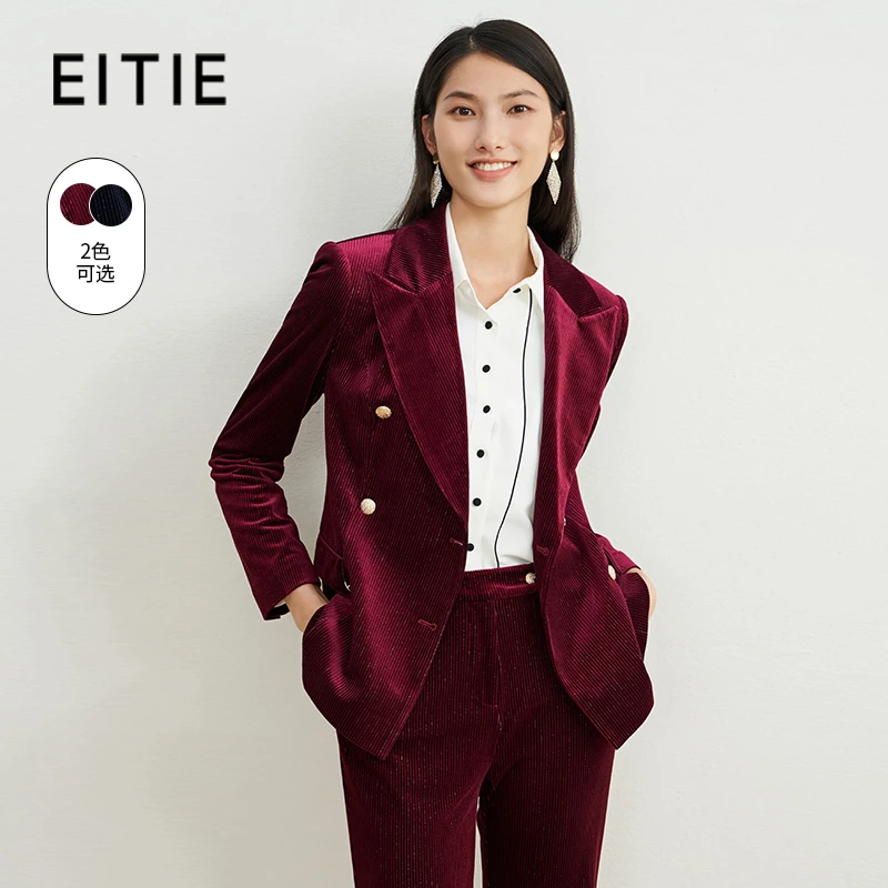 EITIE爱特爱冬季新款时尚气质收腰双排扣显瘦复古西装6703408