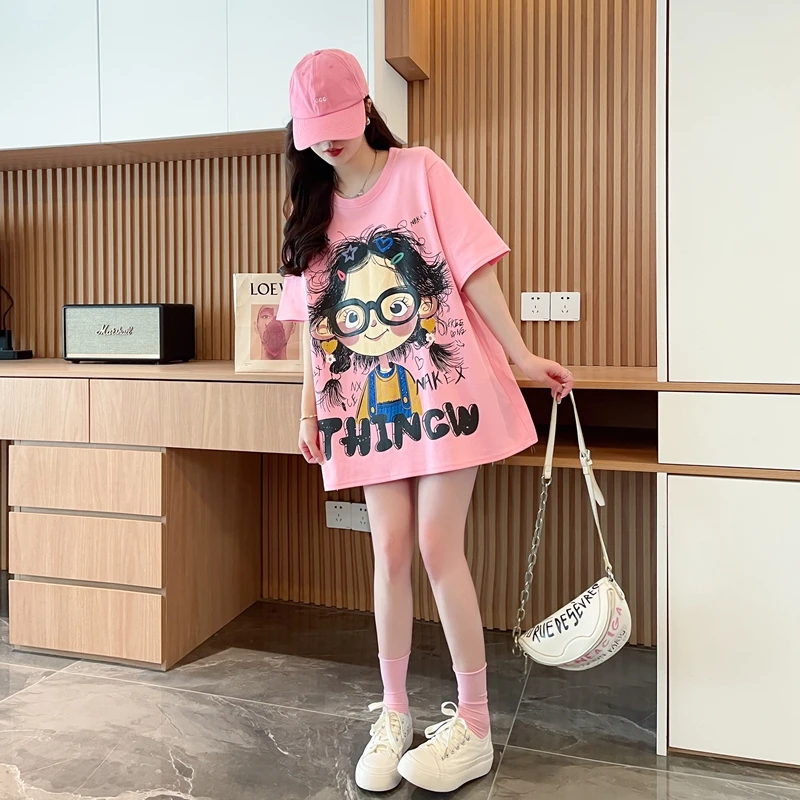 宽松中长款短袖T恤女纯棉夏季爆款韩版时尚百搭减龄大码显瘦上衣