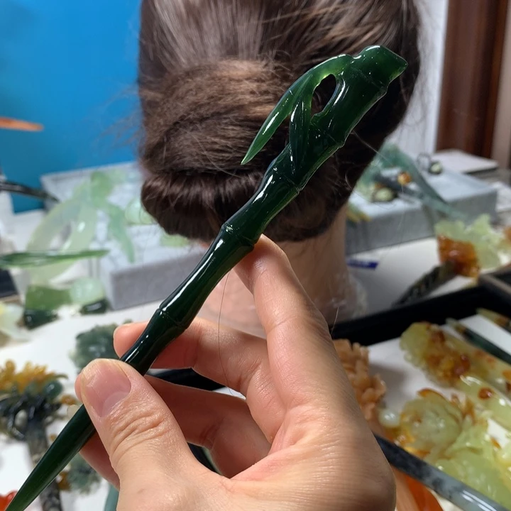 蛇纹石玉未镶嵌发簪鱼*姐