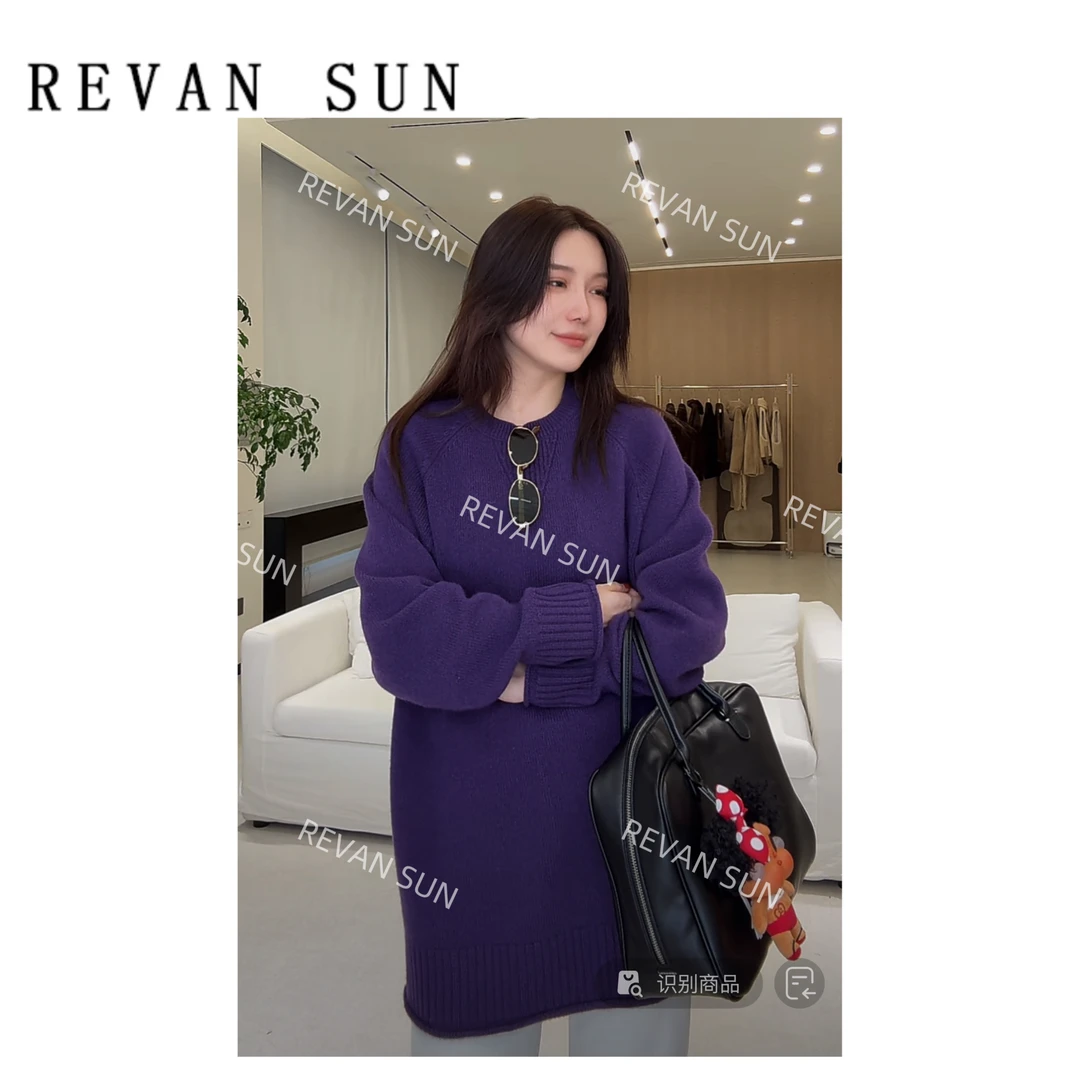 REVANSUN-大骨架穿搭 “紫定行” 100%羊毛毛衣34805
