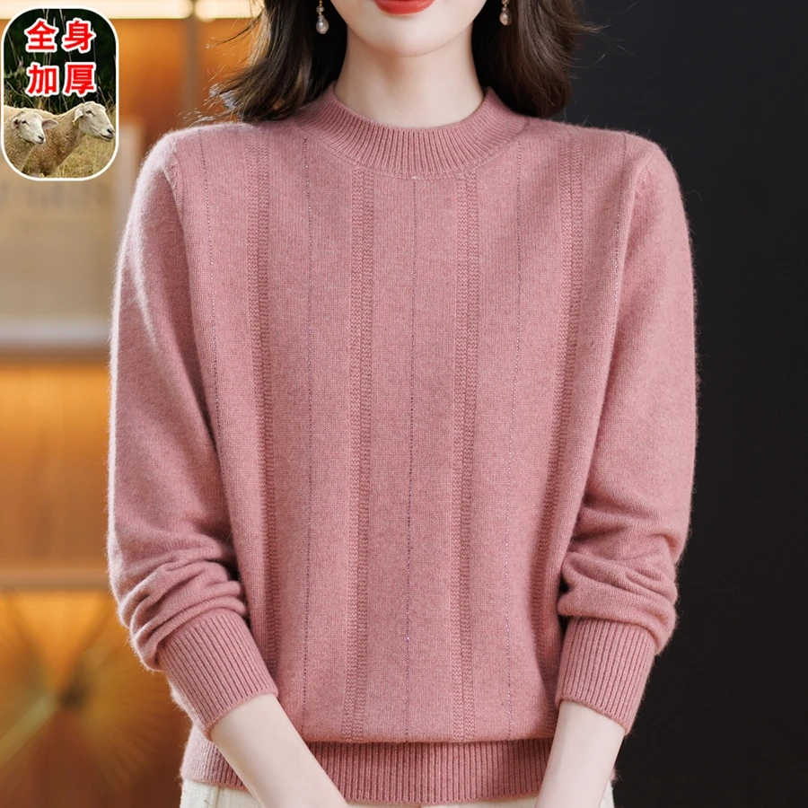 中老年女装宽松型圆领加厚羊毛衫妈妈装长袖针织衫冬装老钱风毛衣