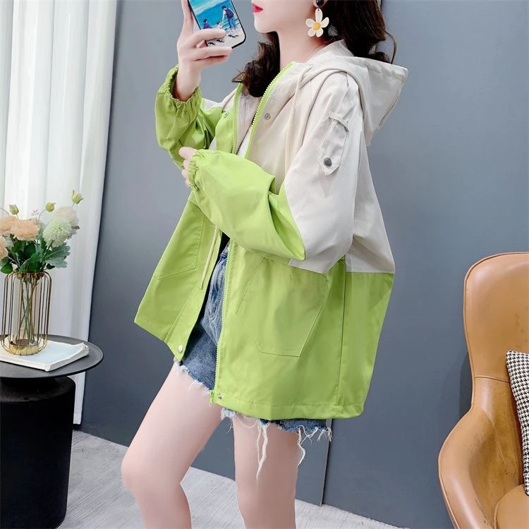 2025年新款chic设计感拼色两面穿春秋连帽风衣外套潮