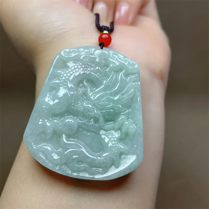 天然缅甸翡翠冰糯种挂件男士翡翠龙牌生肖龙玉石男士吊坠a货