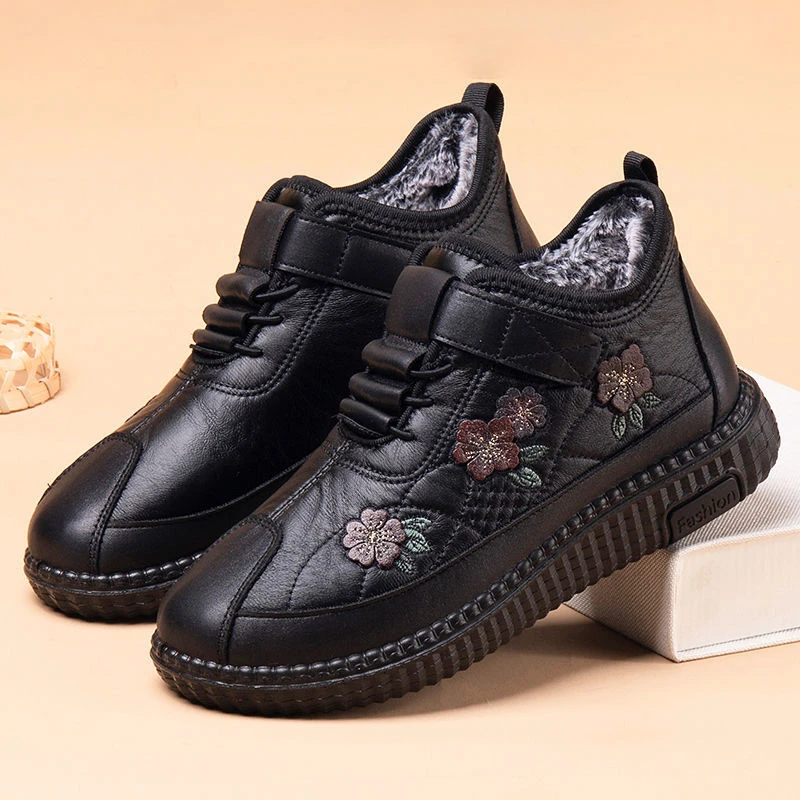 冬季时尚休闲女款老人棉鞋软底防滑奶奶鞋加绒加厚保暖中老年妈妈